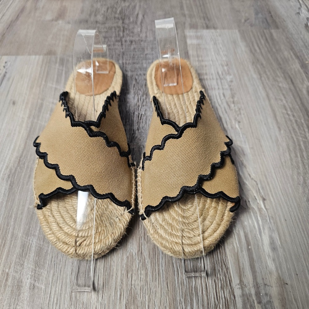 Castañer Womens Piula Scalloped Flat Espadrille Slide Sandals 38 7.5 US Tan Boho